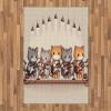 Ambesonne Cat Area Rug, Romantic Date Night of Kitties Drinking Milkshake Cozy Night Scene Valentines, Flat Woven Accent Rug for Living Room Bedroom Dining Room, 4′ X 5′ 7″, Dark Blue Apricot(Grey Orange and Pale Tan)