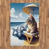 Ambesonne Cat Area Rug, Romantic Date Night of Kitties Drinking Milkshake Cozy Night Scene Valentines, Flat Woven Accent Rug for Living Room Bedroom Dining Room, 4′ X 5′ 7″, Dark Blue Apricot(Blue Pale Mustard)
