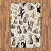 Ambesonne Cat Area Rug, Romantic Date Night of Kitties Drinking Milkshake Cozy Night Scene Valentines, Flat Woven Accent Rug for Living Room Bedroom Dining Room, 4′ X 5′ 7″, Dark Blue Apricot(Off White Taupe and Grey)