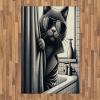 Ambesonne Cat Area Rug, Romantic Date Night of Kitties Drinking Milkshake Cozy Night Scene Valentines, Flat Woven Accent Rug for Living Room Bedroom Dining Room, 4′ X 5′ 7″, Dark Blue Apricot(Dark Grey Pale Sepia)