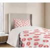 Ambesonne Feminine Bedspread Set, Pattern of Lipstick Kiss Marks Woman Valentines Wedding Theme Illustration, 3 Piece Decorative Bedding Coverlet and 2 Pillow Shams, Twin Size, White Red