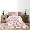 Ambesonne Feminine Bedspread Set, Pattern of Lipstick Kiss Marks Woman Valentines Wedding Theme Illustration, 3 Piece Decorative Bedding Coverlet and 2 Pillow Shams, Twin Size, White Red