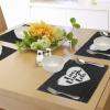 Ambesonne Live Laugh Love Place Mats Set of 4, Illustration of a Grunge Inspired Heart and a Words on Black Background, Washable Fabric Placemats for Dining Table, Standard Size, White and Black