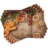 Ambesonne Gingerbread Man Place Mats Set of 4, Rustic Composition with Holly Berry Orange Slice Cinnamon and Biscuit, Washable Fabric Placemats for Dining Table, Standard Size, Orange Brown