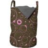 Ambesonne Hearts Laundry Bag, Valentines Day Themed Ornate Romantic Pink Circles and Shapes on Dark Background, Hamper Basket with Handles Drawstring Closure for Laundromats, 13″ x 19″, Pink Brown