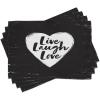 Ambesonne Live Laugh Love Place Mats Set of 4, Illustration of a Grunge Inspired Heart and a Words on Black Background, Washable Fabric Placemats for Dining Table, Standard Size, White and Black
