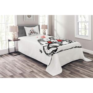 Ambesonne Bicycle Bedspread Set, Love Couple Cycling Together Soul Mates Valentines Sketchy Print, 2 Piece Decorative Bedding Coverlet and a Pillow Sham, Twin Size, Black White Scarlet