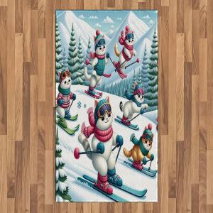Ambesonne Cat Area Rug, Romantic Date Night of Kitties Drinking Milkshake Cozy Night Scene Valentines, Flat Woven Accent Rug for Living Room Bedroom Dining Room, 4′ X 5′ 7″, Dark Blue Apricot(Pale Blue Raspberry White)
