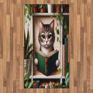 Ambesonne Cat Area Rug, Romantic Date Night of Kitties Drinking Milkshake Cozy Night Scene Valentines, Flat Woven Accent Rug for Living Room Bedroom Dining Room, 4′ X 5′ 7″, Dark Blue Apricot(Green Paprika Beige)