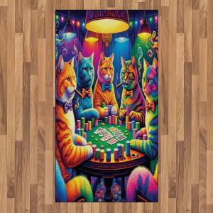 Ambesonne Cat Area Rug, Romantic Date Night of Kitties Drinking Milkshake Cozy Night Scene Valentines, Flat Woven Accent Rug for Living Room Bedroom Dining Room, 4′ X 5′ 7″, Dark Blue Apricot(Magenta Orange and Purple)
