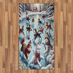 Ambesonne Cat Area Rug, Romantic Date Night of Kitties Drinking Milkshake Cozy Night Scene Valentines, Flat Woven Accent Rug for Living Room Bedroom Dining Room, 4′ X 5′ 7″, Dark Blue Apricot(Soft Blue Burnt Orange)