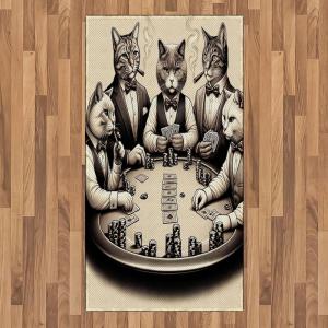 Ambesonne Cat Area Rug, Romantic Date Night of Kitties Drinking Milkshake Cozy Night Scene Valentines, Flat Woven Accent Rug for Living Room Bedroom Dining Room, 4′ X 5′ 7″, Dark Blue Apricot(Ivory Dark Taupe)