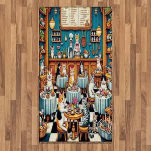 Ambesonne Cat Area Rug, Romantic Date Night of Kitties Drinking Milkshake Cozy Night Scene Valentines, Flat Woven Accent Rug for Living Room Bedroom Dining Room, 4′ X 5′ 7″, Dark Blue Apricot(Sea Blue and Marigold)