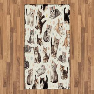 Ambesonne Cat Area Rug, Romantic Date Night of Kitties Drinking Milkshake Cozy Night Scene Valentines, Flat Woven Accent Rug for Living Room Bedroom Dining Room, 4′ X 5′ 7″, Dark Blue Apricot(Off White Taupe and Grey)