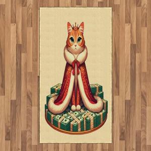 Ambesonne Cat Area Rug, Romantic Date Night of Kitties Drinking Milkshake Cozy Night Scene Valentines, Flat Woven Accent Rug for Living Room Bedroom Dining Room, 4′ X 5′ 7″, Dark Blue Apricot(Cream Hunter Green and Orange)