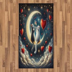 Ambesonne Cat Area Rug, Romantic Date Night of Kitties Drinking Milkshake Cozy Night Scene Valentines, Flat Woven Accent Rug for Living Room Bedroom Dining Room, 4′ X 5′ 7″, Dark Blue Apricot(Dark Night Blue Vermilion)
