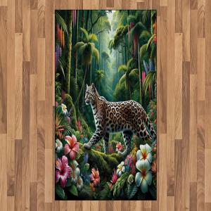 Ambesonne Cat Area Rug, Romantic Date Night of Kitties Drinking Milkshake Cozy Night Scene Valentines, Flat Woven Accent Rug for Living Room Bedroom Dining Room, 4′ X 5′ 7″, Dark Blue Apricot(Green and Multicolor)