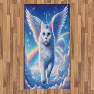 Ambesonne Cat Area Rug, Romantic Date Night of Kitties Drinking Milkshake Cozy Night Scene Valentines, Flat Woven Accent Rug for Living Room Bedroom Dining Room, 4′ X 5′ 7″, Dark Blue Apricot(Azure Blue Pale Pink)