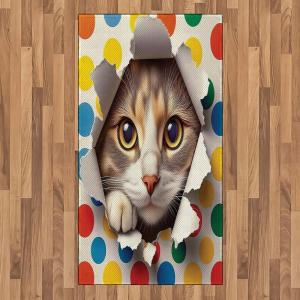 Ambesonne Cat Area Rug, Romantic Date Night of Kitties Drinking Milkshake Cozy Night Scene Valentines, Flat Woven Accent Rug for Living Room Bedroom Dining Room, 4′ X 5′ 7″, Dark Blue Apricot(Multi Color)