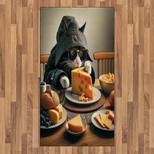 Ambesonne Cat Area Rug, Romantic Date Night of Kitties Drinking Milkshake Cozy Night Scene Valentines, Flat Woven Accent Rug for Living Room Bedroom Dining Room, 4′ X 5′ 7″, Dark Blue Apricot(Marigold and Charcoal Grey)