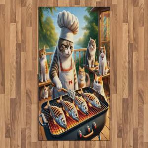 Ambesonne Cat Area Rug, Romantic Date Night of Kitties Drinking Milkshake Cozy Night Scene Valentines, Flat Woven Accent Rug for Living Room Bedroom Dining Room, 4′ X 5′ 7″, Dark Blue Apricot(Green Orange)