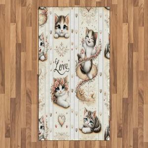 Ambesonne Cat Area Rug, Romantic Date Night of Kitties Drinking Milkshake Cozy Night Scene Valentines, Flat Woven Accent Rug for Living Room Bedroom Dining Room, 4′ X 5′ 7″, Dark Blue Apricot(Ivory Pale Brown Grey)