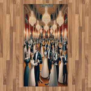 Ambesonne Cat Area Rug, Romantic Date Night of Kitties Drinking Milkshake Cozy Night Scene Valentines, Flat Woven Accent Rug for Living Room Bedroom Dining Room, 4′ X 5′ 7″, Dark Blue Apricot(Petrol Blue and Orange)
