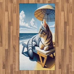 Ambesonne Cat Area Rug, Romantic Date Night of Kitties Drinking Milkshake Cozy Night Scene Valentines, Flat Woven Accent Rug for Living Room Bedroom Dining Room, 4′ X 5′ 7″, Dark Blue Apricot(Blue Pale Mustard)