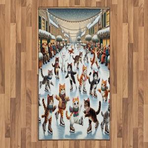 Ambesonne Cat Area Rug, Romantic Date Night of Kitties Drinking Milkshake Cozy Night Scene Valentines, Flat Woven Accent Rug for Living Room Bedroom Dining Room, 4′ X 5′ 7″, Dark Blue Apricot(Orange Brown Pale Blue)