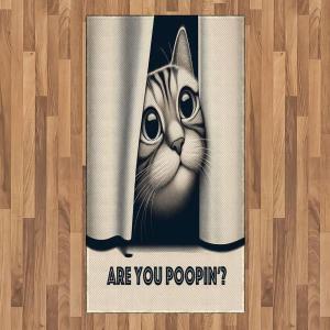 Ambesonne Cat Area Rug, Romantic Date Night of Kitties Drinking Milkshake Cozy Night Scene Valentines, Flat Woven Accent Rug for Living Room Bedroom Dining Room, 4′ X 5′ 7″, Dark Blue Apricot(Dark Blue Ivory)