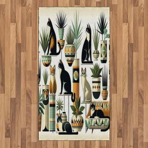 Ambesonne Cat Area Rug, Romantic Date Night of Kitties Drinking Milkshake Cozy Night Scene Valentines, Flat Woven Accent Rug for Living Room Bedroom Dining Room, 4′ X 5′ 7″, Dark Blue Apricot(Black Ginger Mint Green)