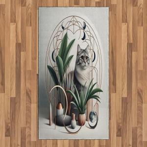Ambesonne Cat Area Rug, Romantic Date Night of Kitties Drinking Milkshake Cozy Night Scene Valentines, Flat Woven Accent Rug for Living Room Bedroom Dining Room, 4′ X 5′ 7″, Dark Blue Apricot(Grey Green Pale Rust)