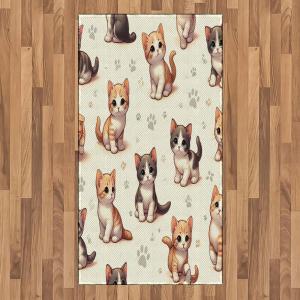 Ambesonne Cat Area Rug, Romantic Date Night of Kitties Drinking Milkshake Cozy Night Scene Valentines, Flat Woven Accent Rug for Living Room Bedroom Dining Room, 4′ X 5′ 7″, Dark Blue Apricot(Ivory Apricot and Dark Grey)