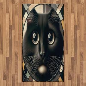 Ambesonne Cat Area Rug, Romantic Date Night of Kitties Drinking Milkshake Cozy Night Scene Valentines, Flat Woven Accent Rug for Living Room Bedroom Dining Room, 4′ X 5′ 7″, Dark Blue Apricot(Charcoal Grey)