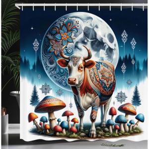Ambesonne Cat Shower Curtain, Rich Queen Kitty Character on Money Boss Lady Animal Funny Cartoon, Cloth Fabric Bathroom Decor Set with Hooks, 69″ W x 70″ L, Cream Hunter Green and Orange(Petrol Blue and Burnt Sienna)