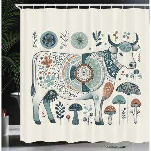 Ambesonne Cat Shower Curtain, Rich Queen Kitty Character on Money Boss Lady Animal Funny Cartoon, Cloth Fabric Bathroom Decor Set with Hooks, 69″ W x 70″ L, Cream Hunter Green and Orange(Paprika Petrol Blue)