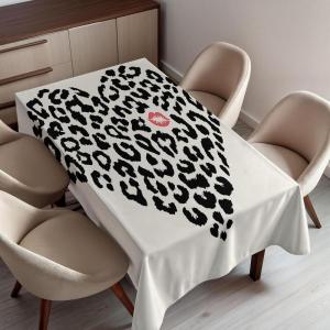 Ambesonne Kiss Tablecloth, Heart Shape Wild Leopard Skin Pattern a Kiss Mark Valentine’s Day Honeymoon, Rectangular Table Cover for Dining Room Kitchen Decor, 52″ X 70″, Black Coral