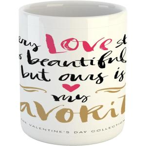 Ambesonne Valentine Mug, Rainbow Colored Heart Shapes in Watercolors Hand Drawn Romantic Illustration, Ceramic Coffee Mug Cup for Water Tea Drinks, 11 oz, Pastel Red(Black Pink)