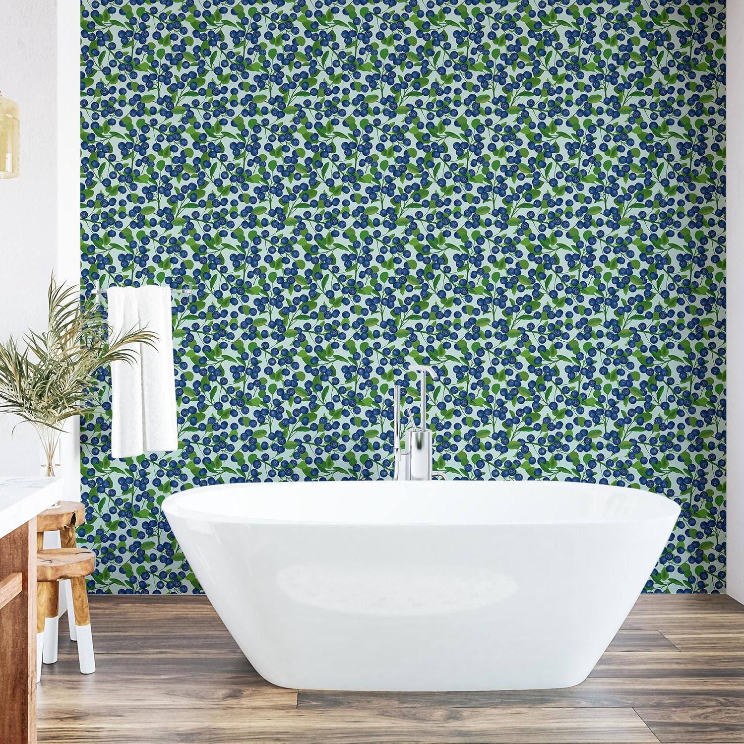 imageAmbesonne Blueberry Pattern Peel amp Stick Wallpaper for Home Simple Modern Leafy Designed Berry Pattern on Minty Back SelfAdhesive Living Room Kitchen Accent 13 x 36 Dark Lavender Fern Green