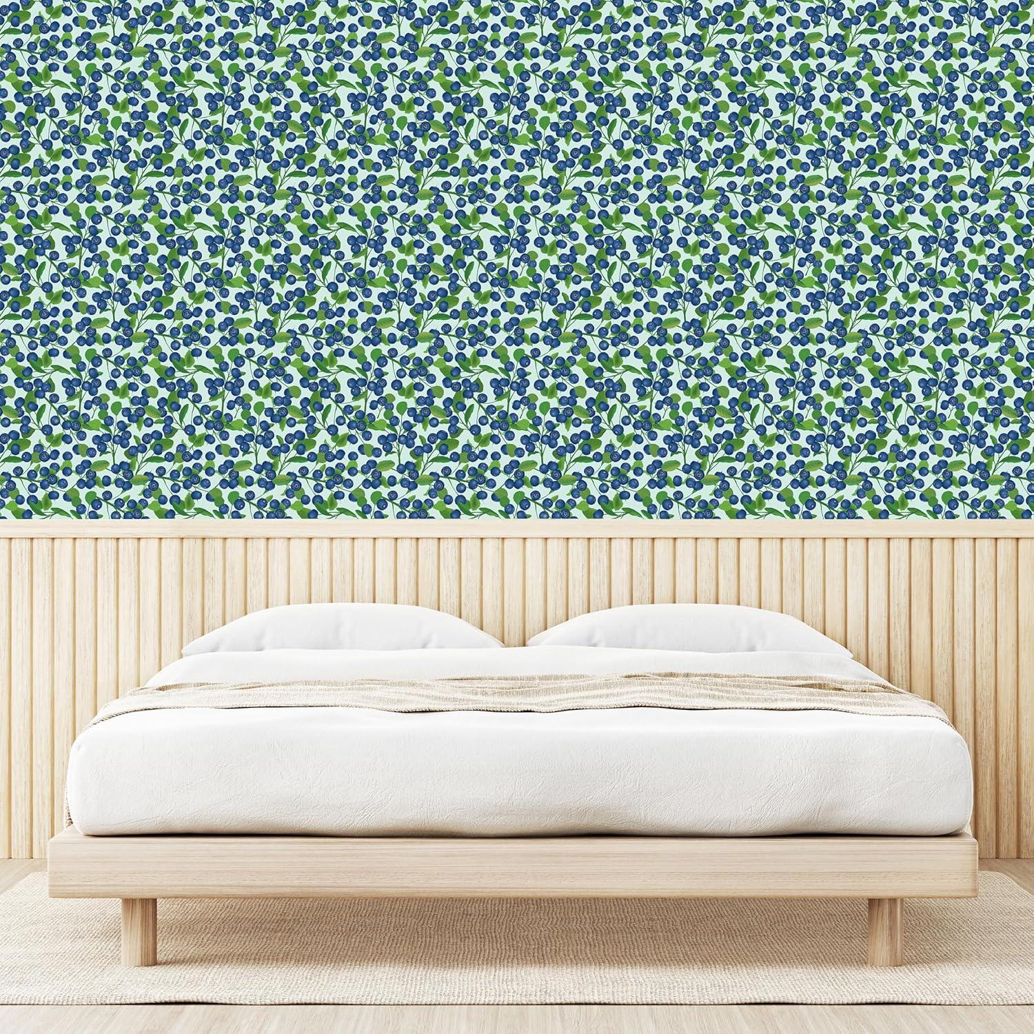imageAmbesonne Blueberry Pattern Peel amp Stick Wallpaper for Home Simple Modern Leafy Designed Berry Pattern on Minty Back SelfAdhesive Living Room Kitchen Accent 13 x 36 Dark Lavender Fern Green