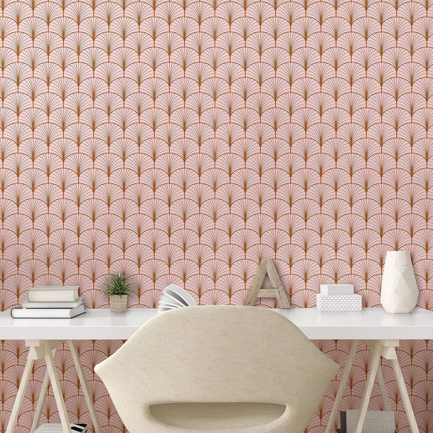 imageAmbesonne Blush Pink Peel amp Stick Wallpaper for Home Art Deco Style Geometric Vintage Repetitive Feathers Scale Motif Pattern SelfAdhesive Living Room Kitchen Accent 13 x 36 Ginger Blush