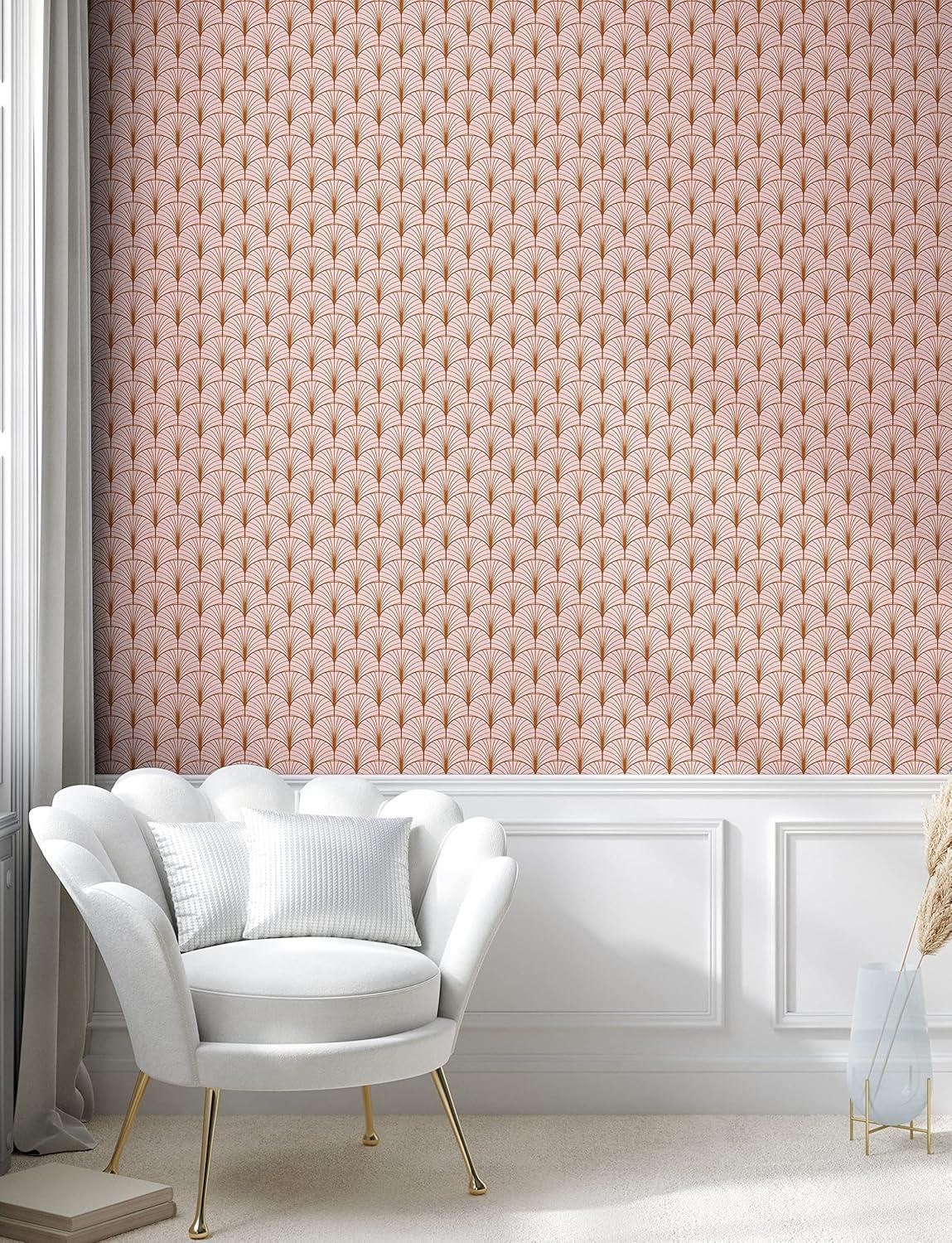 imageAmbesonne Blush Pink Peel amp Stick Wallpaper for Home Art Deco Style Geometric Vintage Repetitive Feathers Scale Motif Pattern SelfAdhesive Living Room Kitchen Accent 13 x 36 Ginger Blush