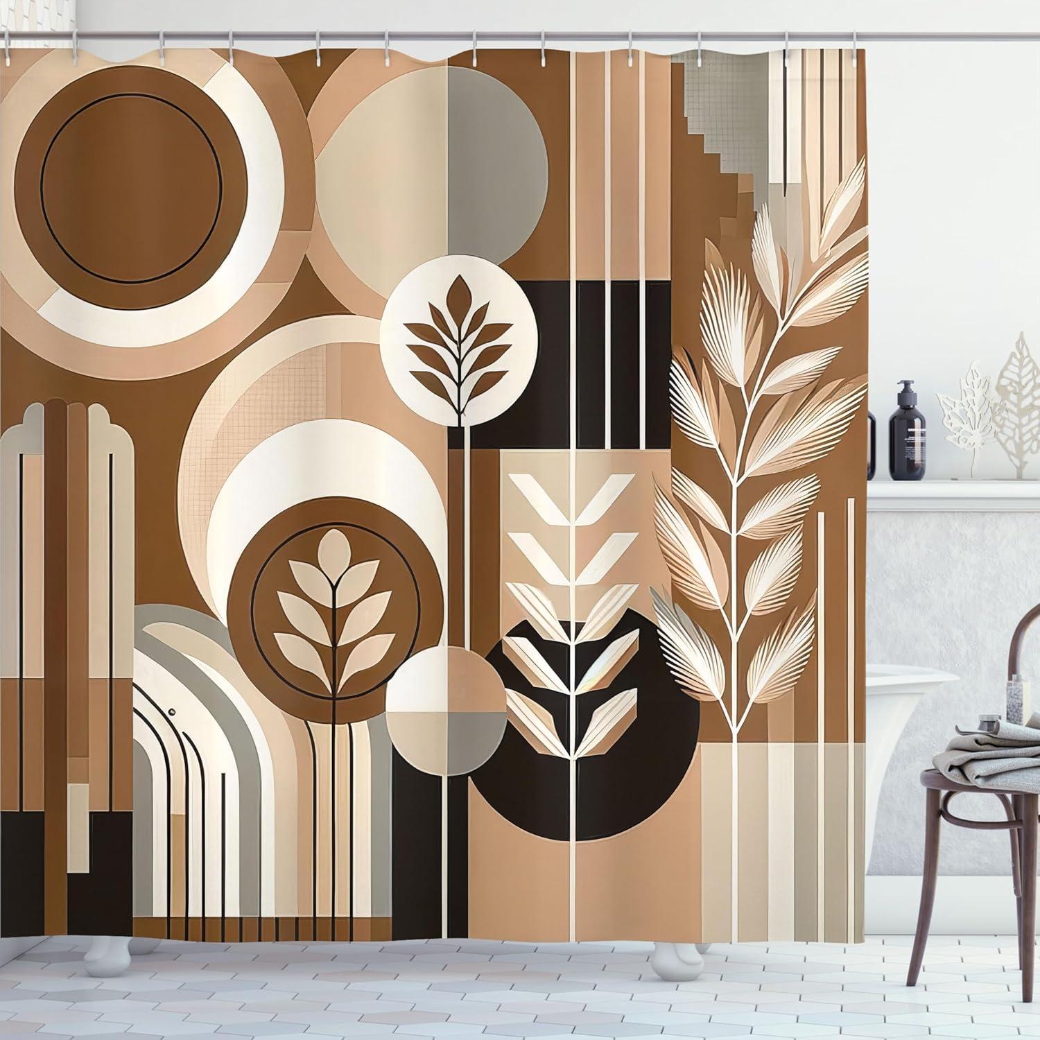 imageAmbesonne Flower Shower Curtain Abstract Ivy Romantic and Landscape Spring Floral Art Nature Theme Cloth Fabric Bathroom Decor Set with Hooks 69 W x 70 L Sea Blue Sky Blue Off WhiteDark Cocoa Pale Brown