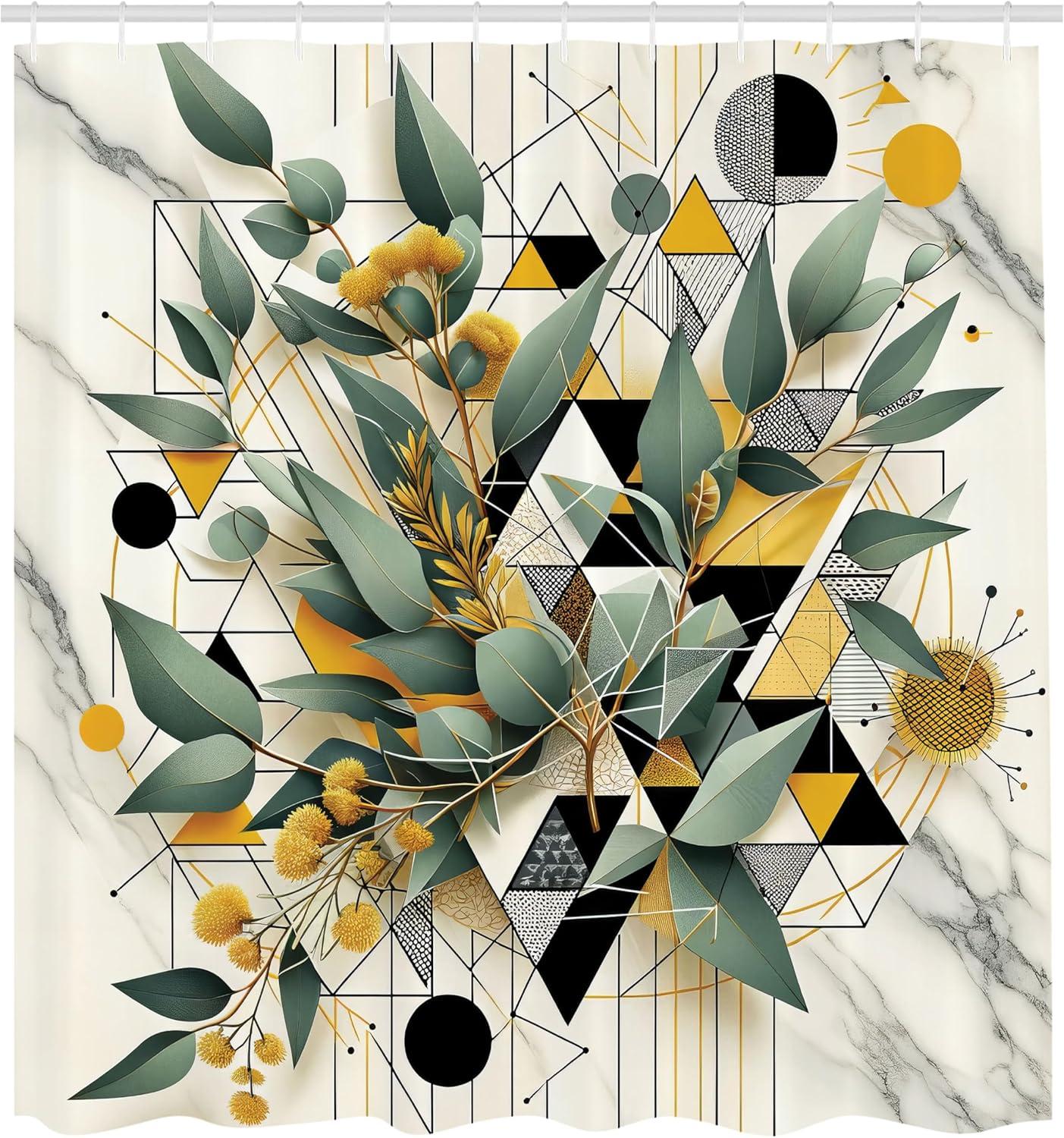 imageAmbesonne Flower Shower Curtain Abstract Ivy Romantic and Landscape Spring Floral Art Nature Theme Cloth Fabric Bathroom Decor Set with Hooks 69 W x 70 L Sea Blue Sky Blue Off WhiteGreen Black Mustard