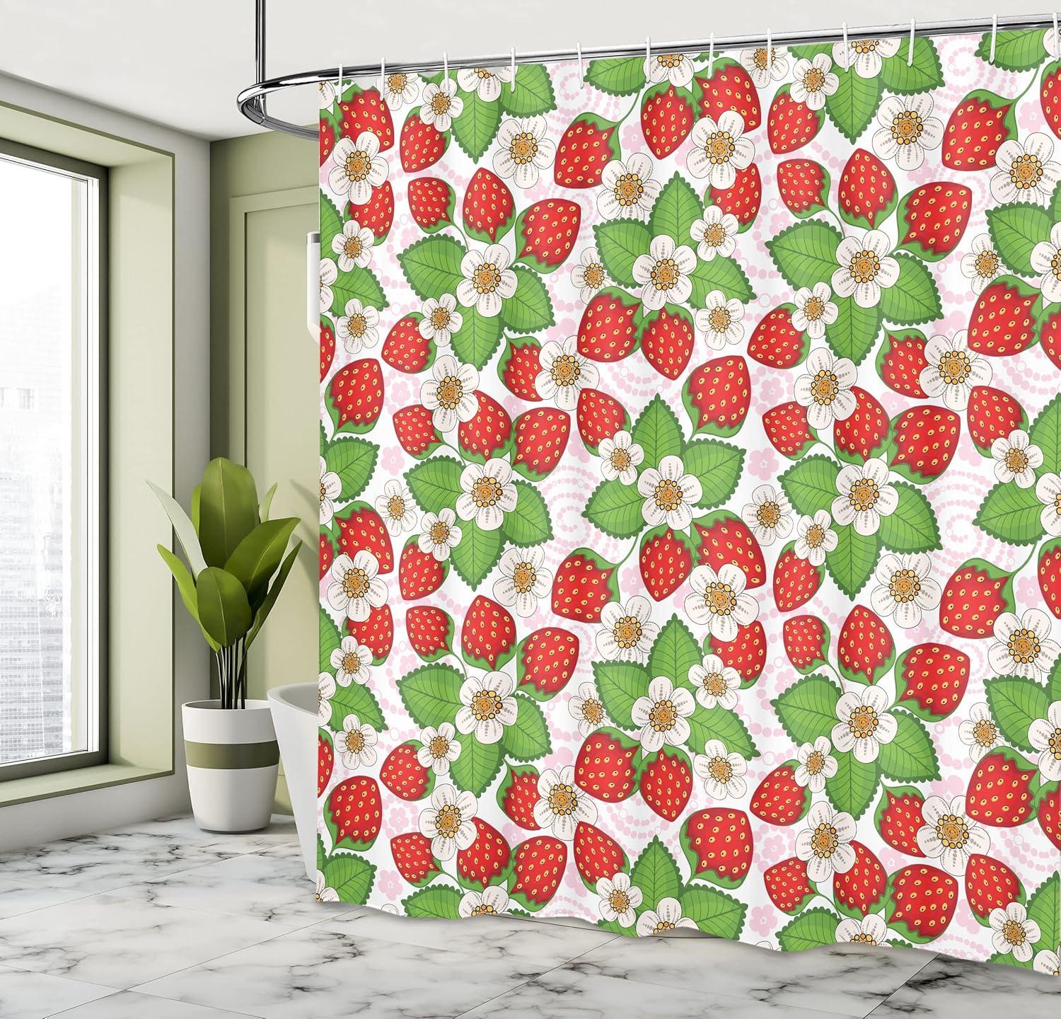imageAmbesonne Flower Shower Curtain Abstract Ivy Romantic and Landscape Spring Floral Art Nature Theme Cloth Fabric Bathroom Decor Set with Hooks 69 W x 70 L Sea Blue Sky Blue Off WhiteGreen Red