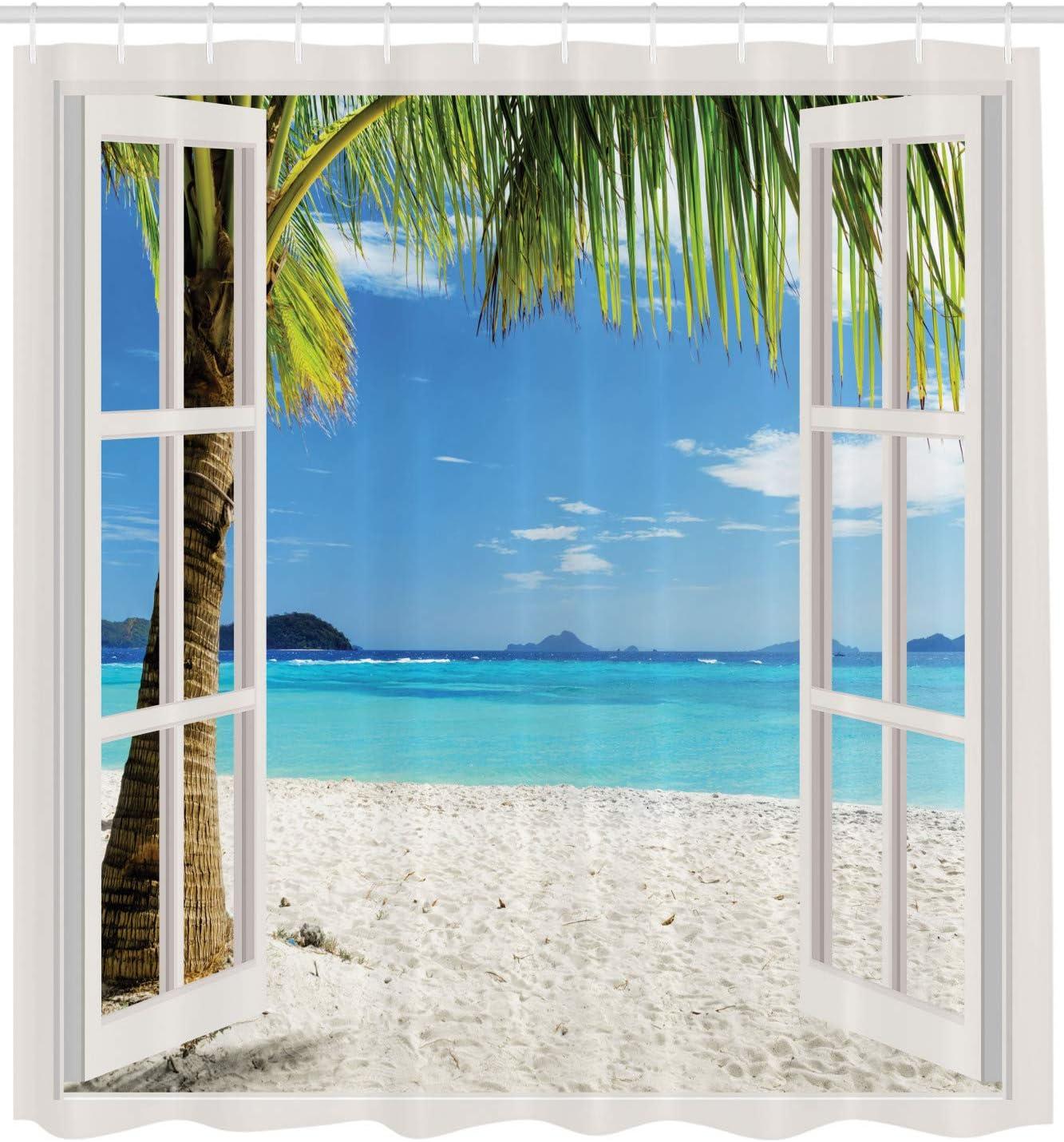 imageAmbesonne Flower Shower Curtain Abstract Ivy Romantic and Landscape Spring Floral Art Nature Theme Cloth Fabric Bathroom Decor Set with Hooks 69 W x 70 L Sea Blue Sky Blue Off WhiteBlue Green White
