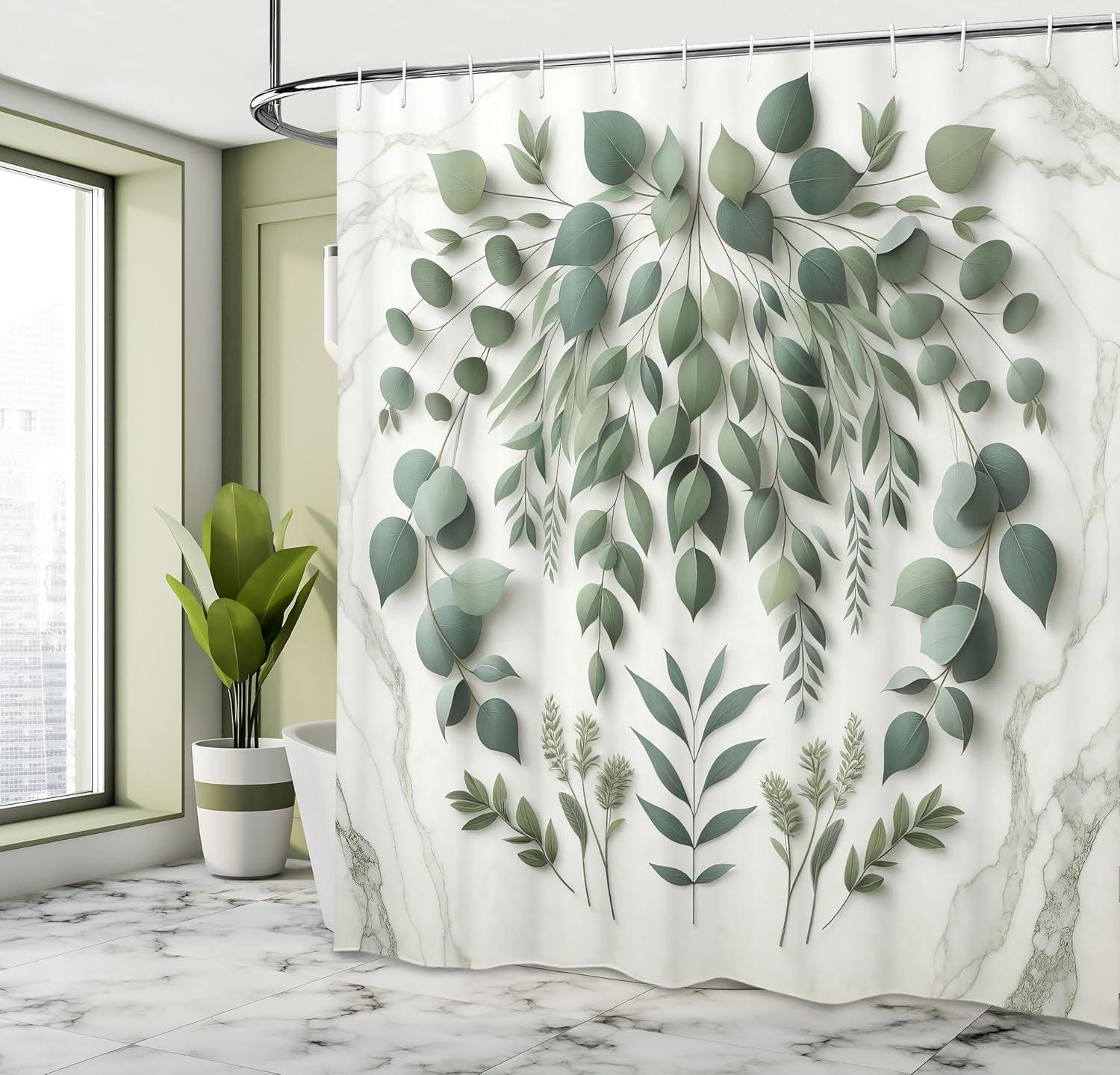 imageAmbesonne Flower Shower Curtain Abstract Ivy Romantic and Landscape Spring Floral Art Nature Theme Cloth Fabric Bathroom Decor Set with Hooks 69 W x 70 L Sea Blue Sky Blue Off WhiteIvory and Laurel Green