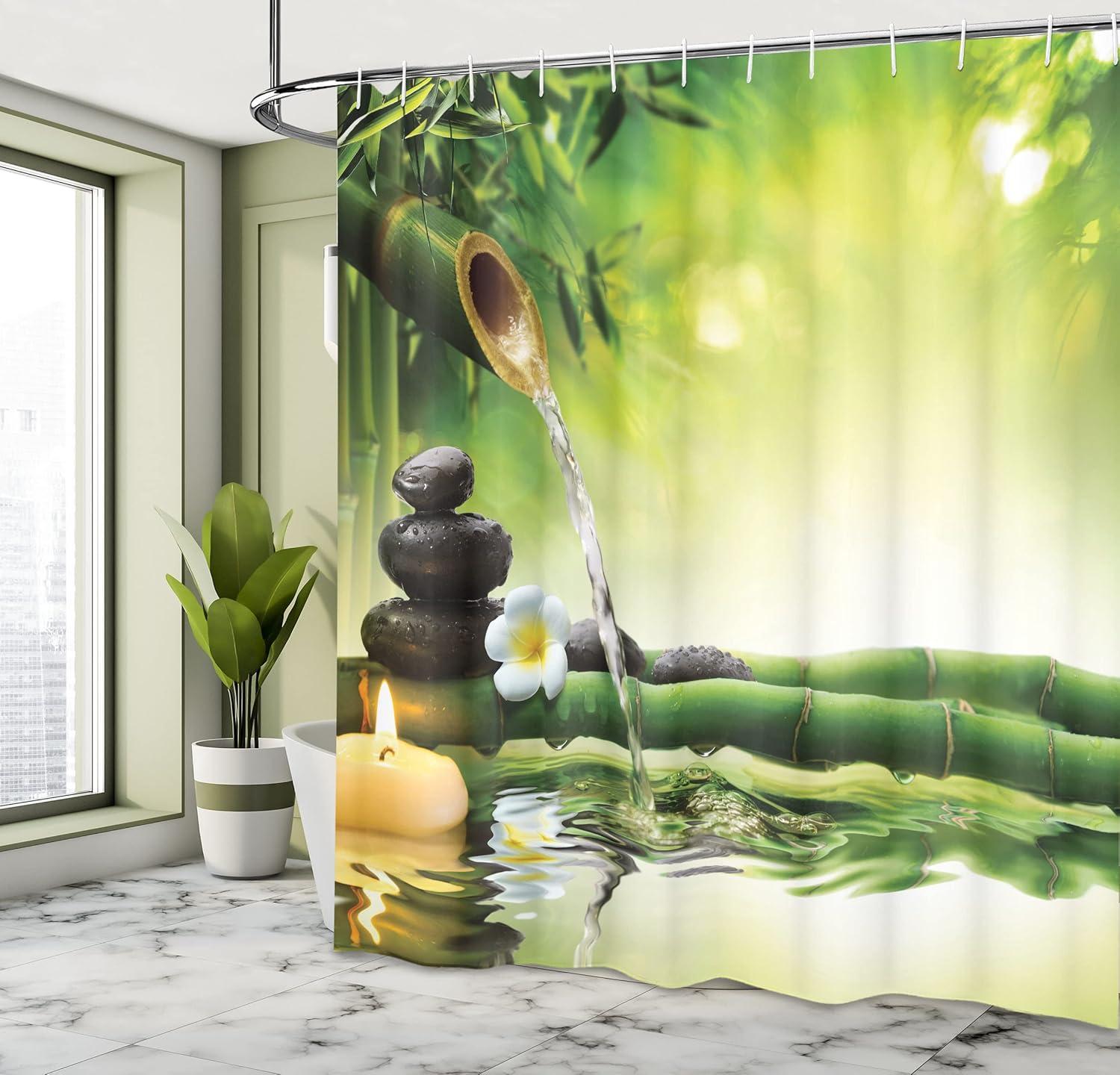 imageAmbesonne Flower Shower Curtain Abstract Ivy Romantic and Landscape Spring Floral Art Nature Theme Cloth Fabric Bathroom Decor Set with Hooks 69 W x 70 L Sea Blue Sky Blue Off WhiteGreen Yellow