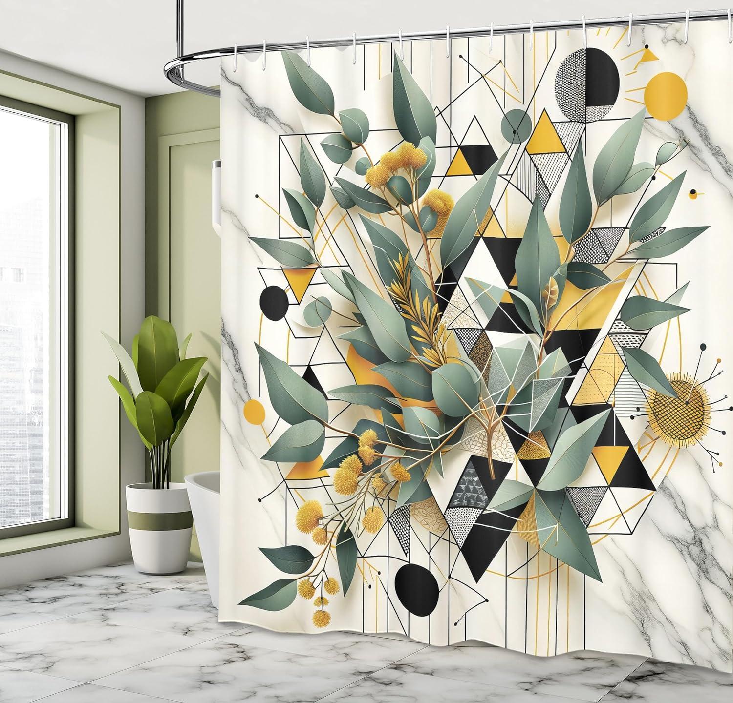 imageAmbesonne Flower Shower Curtain Abstract Ivy Romantic and Landscape Spring Floral Art Nature Theme Cloth Fabric Bathroom Decor Set with Hooks 69 W x 70 L Sea Blue Sky Blue Off WhiteGreen Black Mustard