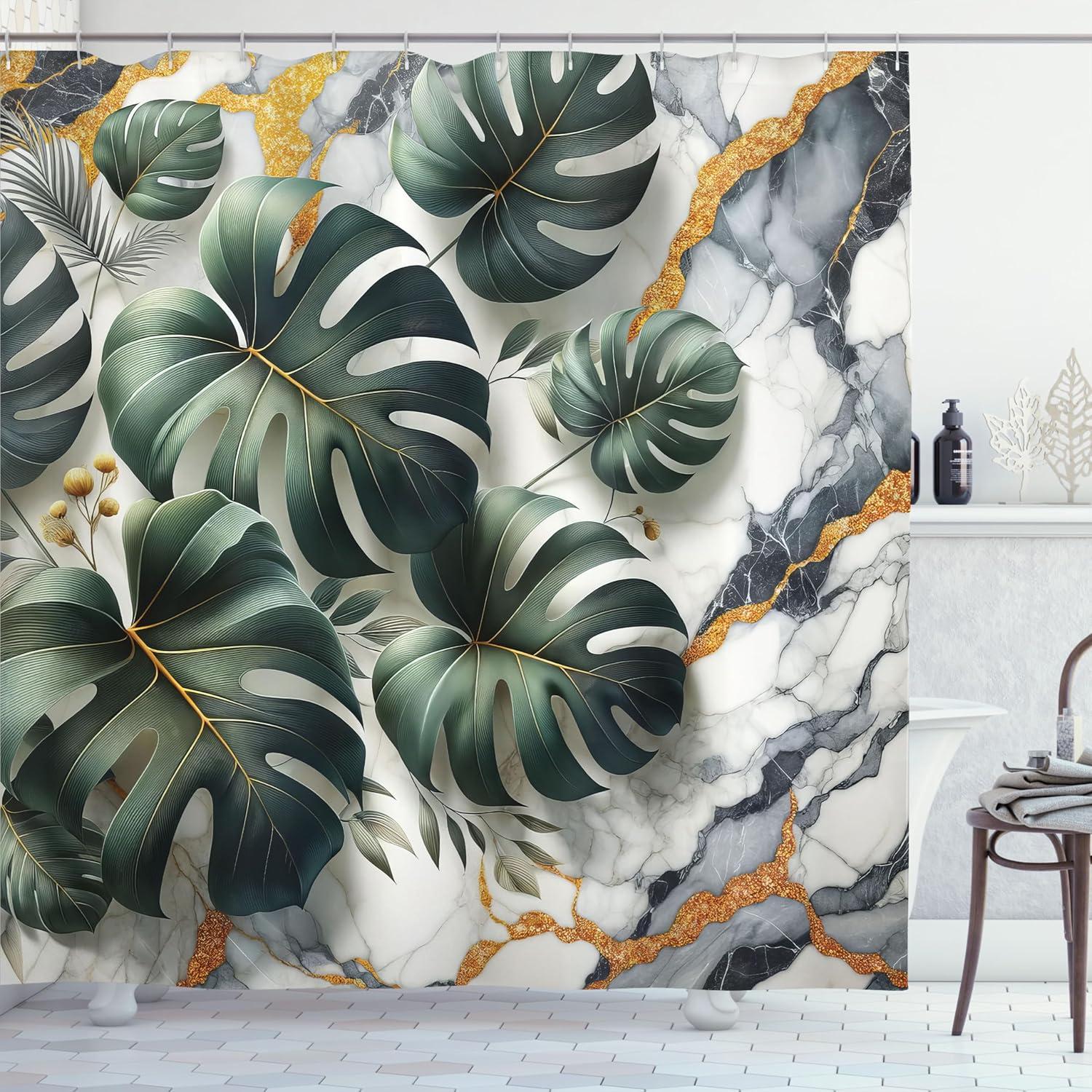 imageAmbesonne Flower Shower Curtain Abstract Ivy Romantic and Landscape Spring Floral Art Nature Theme Cloth Fabric Bathroom Decor Set with Hooks 69 W x 70 L Sea Blue Sky Blue Off WhiteDark Green Dimgray